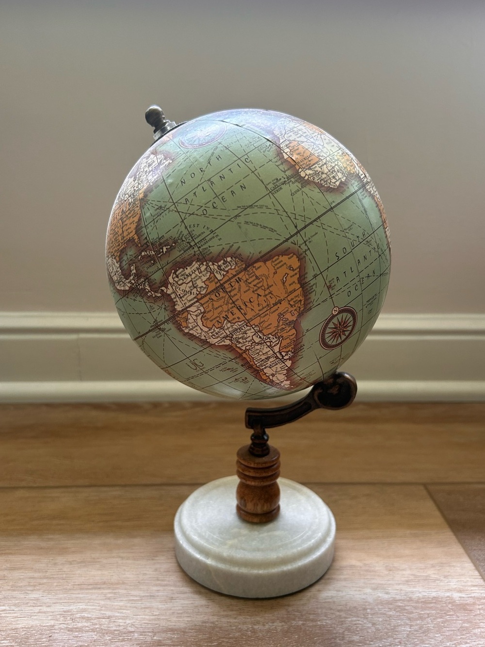 Decorative Green and Tan Vintage-Style Globe Accent